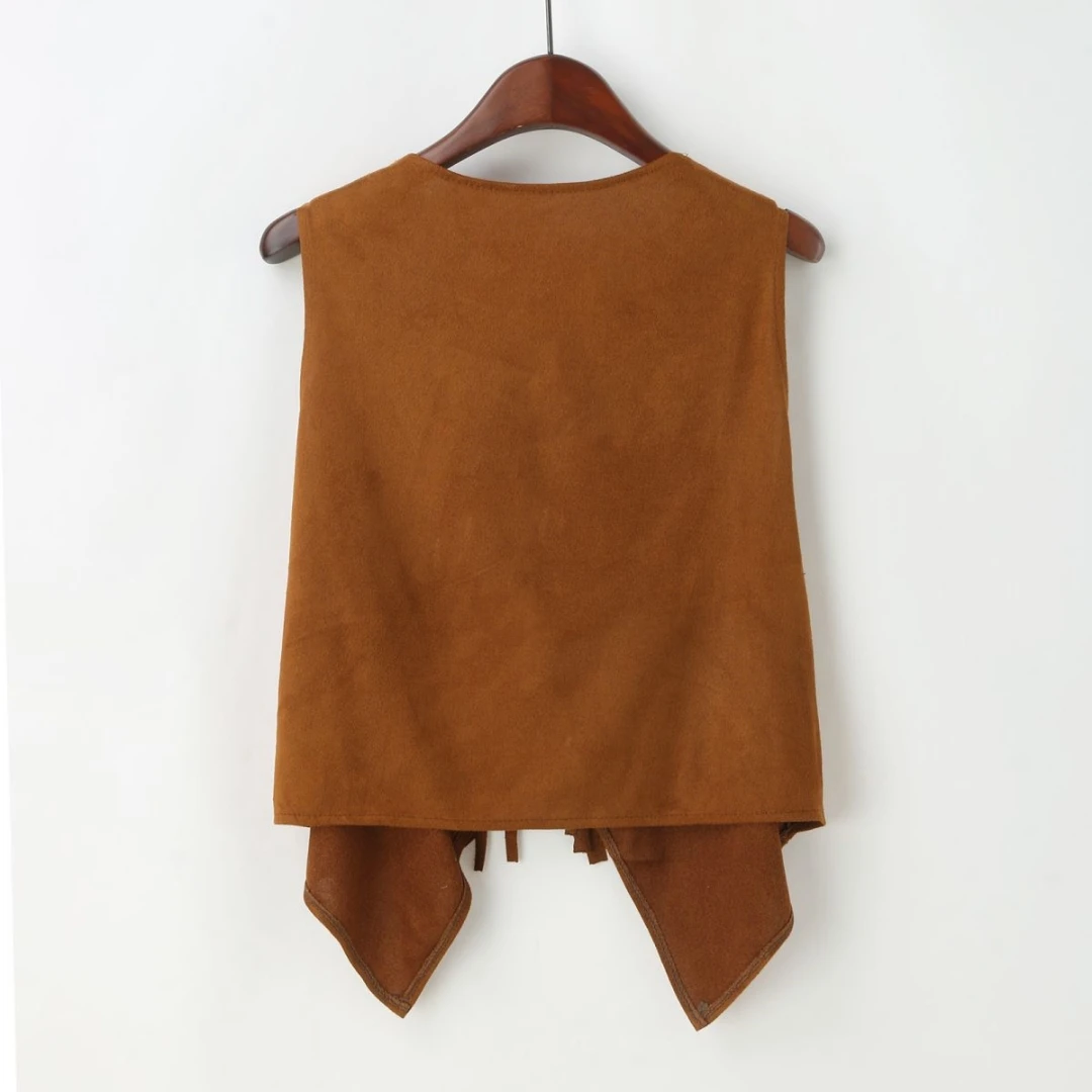 Suede-Feel Vest with Fringe and Studs