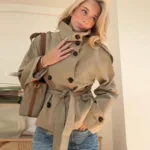 Short Double-Breasted Trench Coat with Belt — Image 2