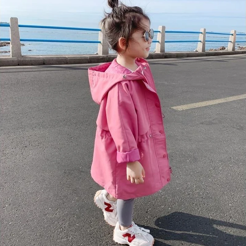 Girls' Long Coat with Defined Waist