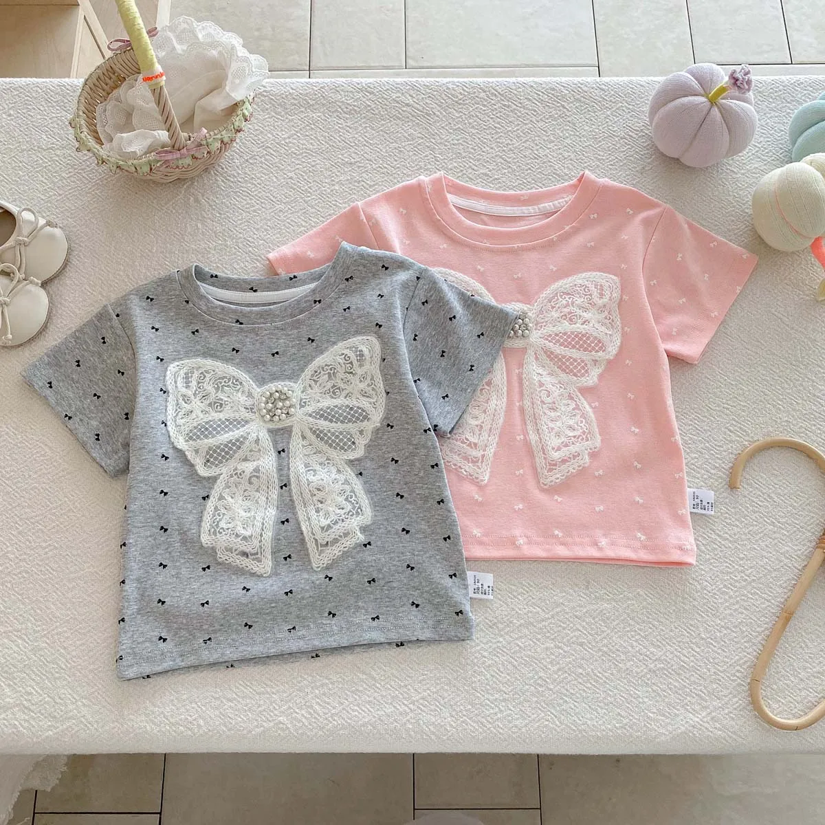 Girls' Pearl Short Sleeve Summer Top with Bow — Image 9