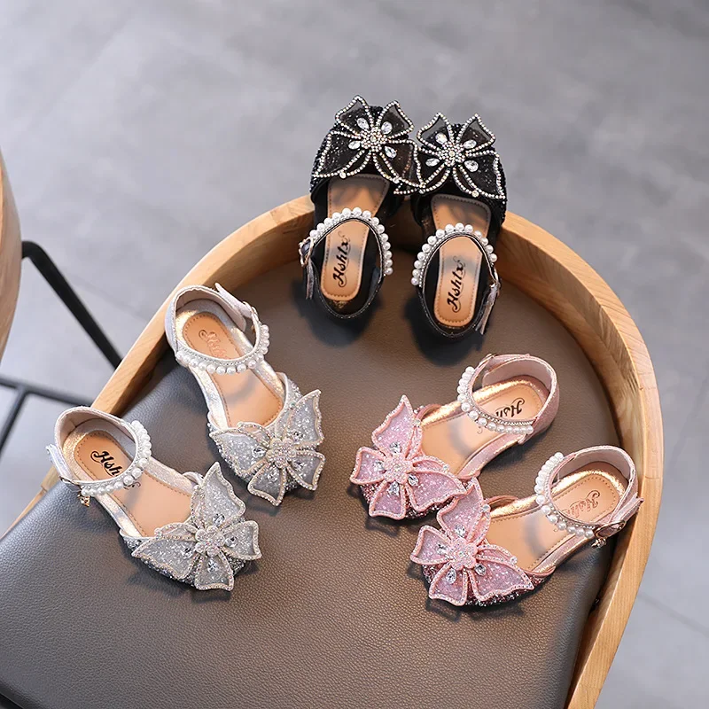 Girls' Rhinestone Summer Sandals with Bow