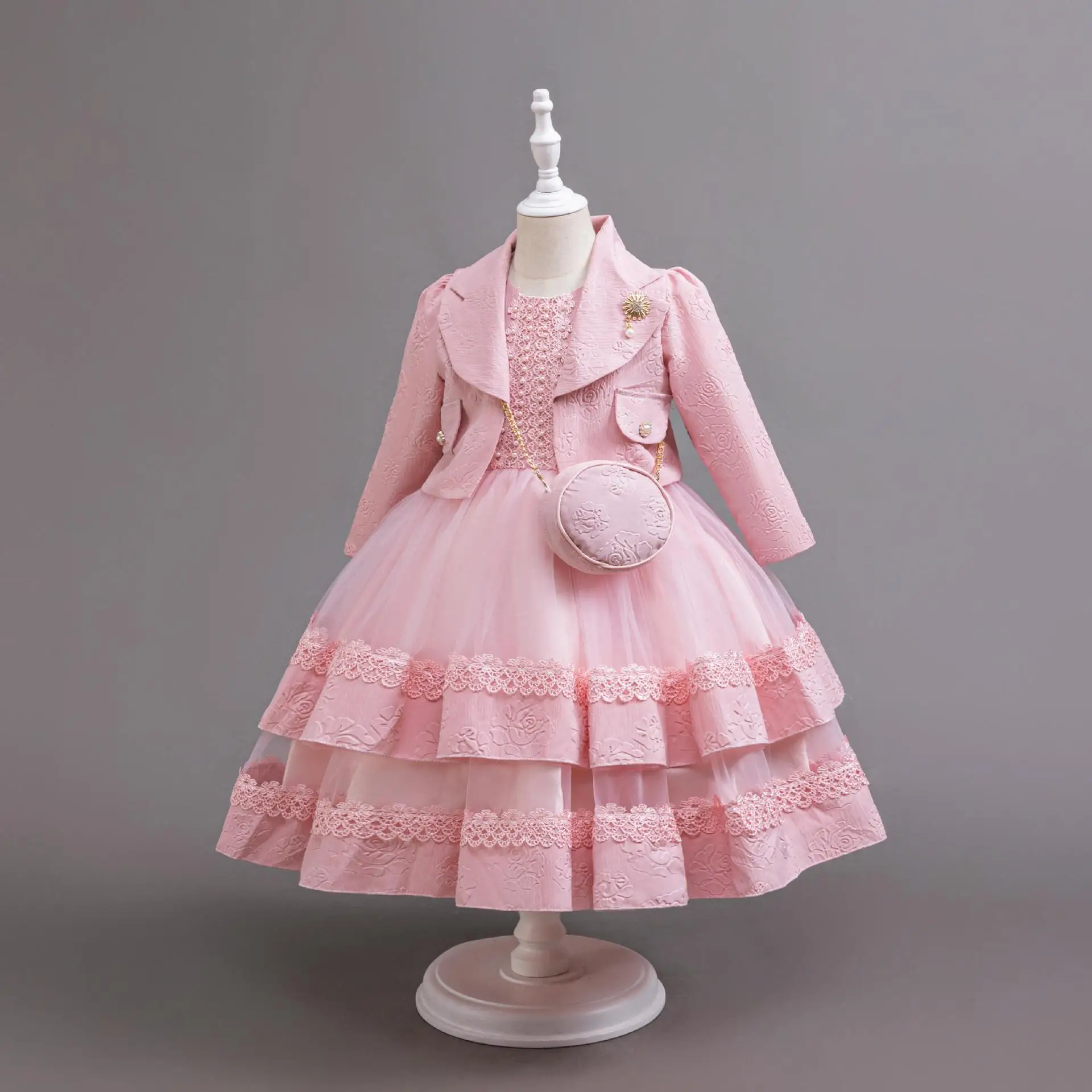 Girls' Green Dress with Coat and Bag
