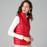 Padded Sleeveless Winter Jacket with Zipper and Turn-Down Collar — Image 3
