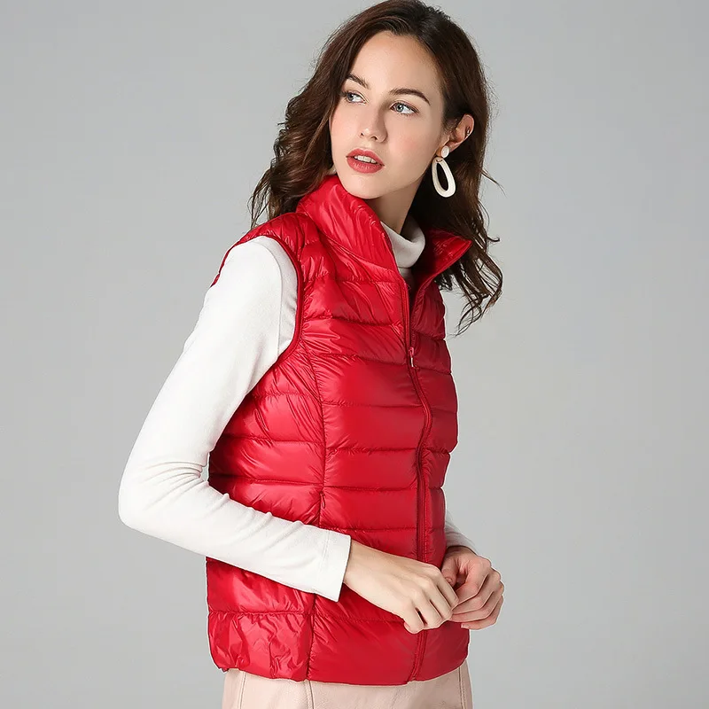 Padded Sleeveless Winter Jacket with Zipper and Turn-Down Collar
