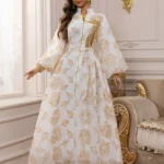 White Abaya with Gold Floral Embroidery — Image 6