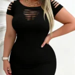 Short Sleeve Ribbed Dress with Slit