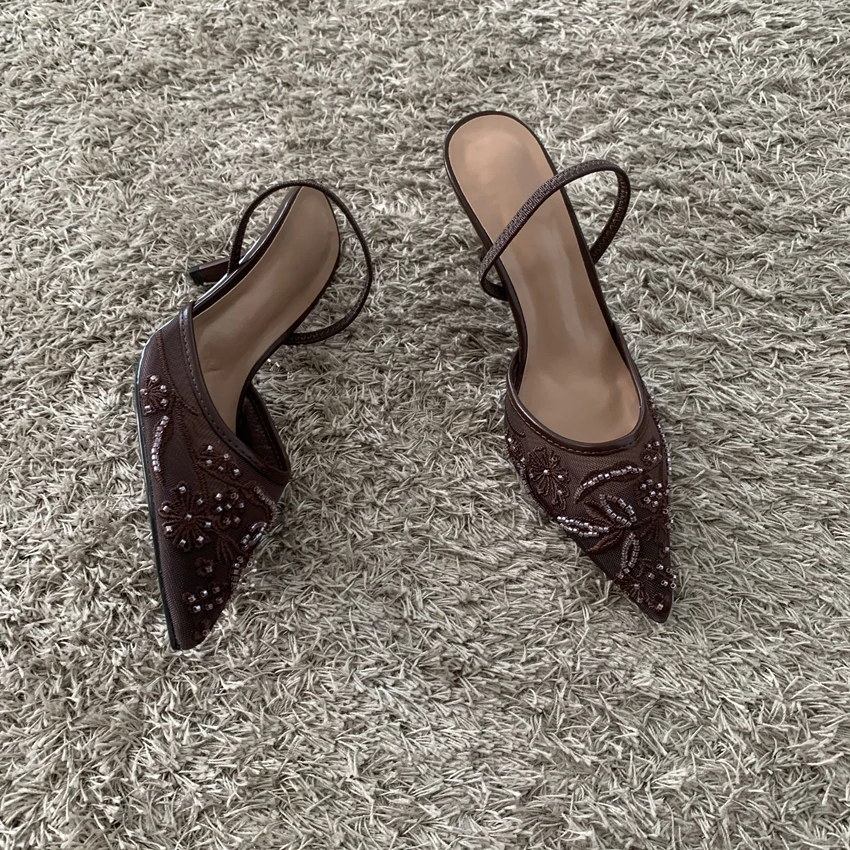 Slingback Heels with Beaded Embroidery