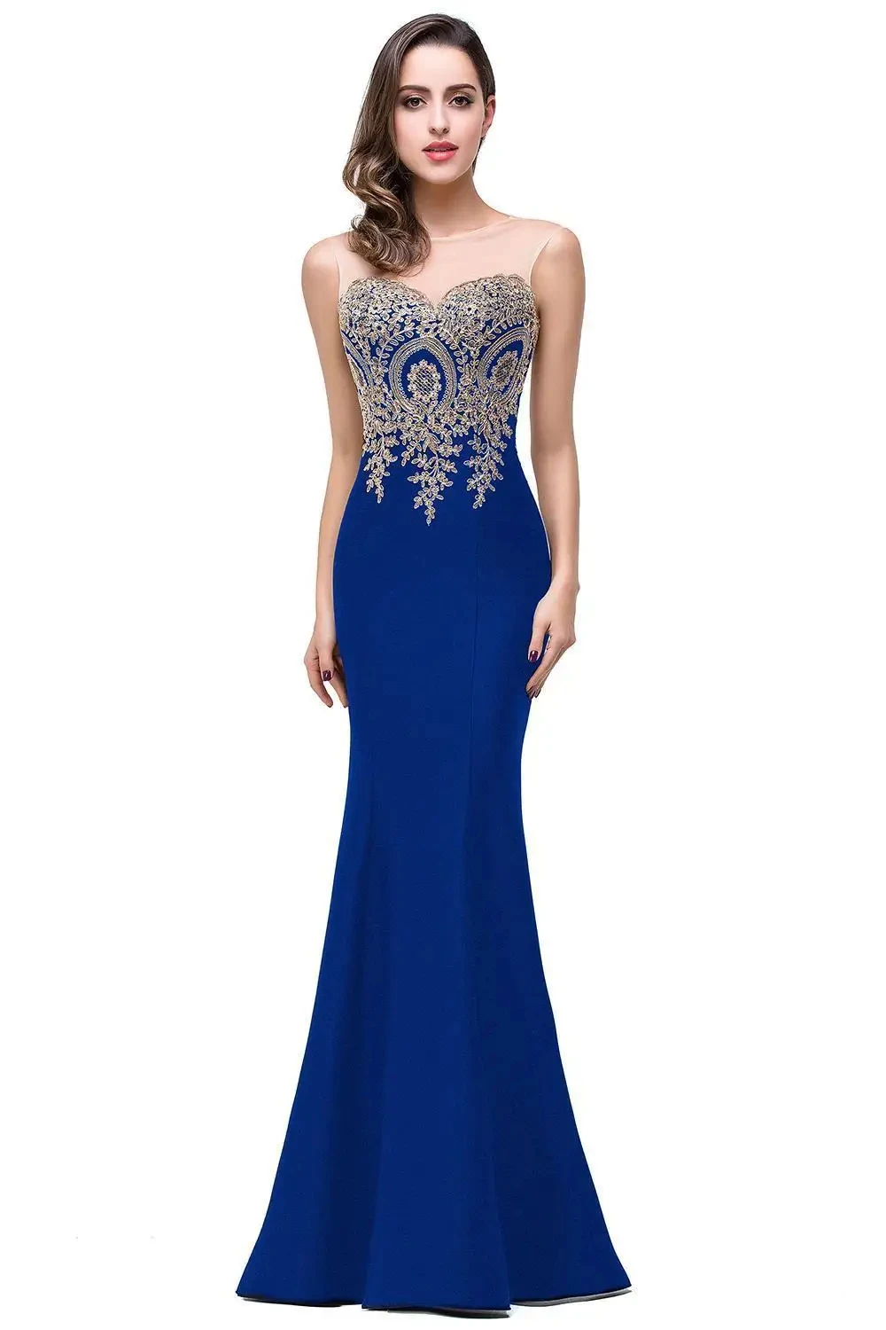 Sweetheart Mermaid Evening Dress with Gold Lace Embroidery