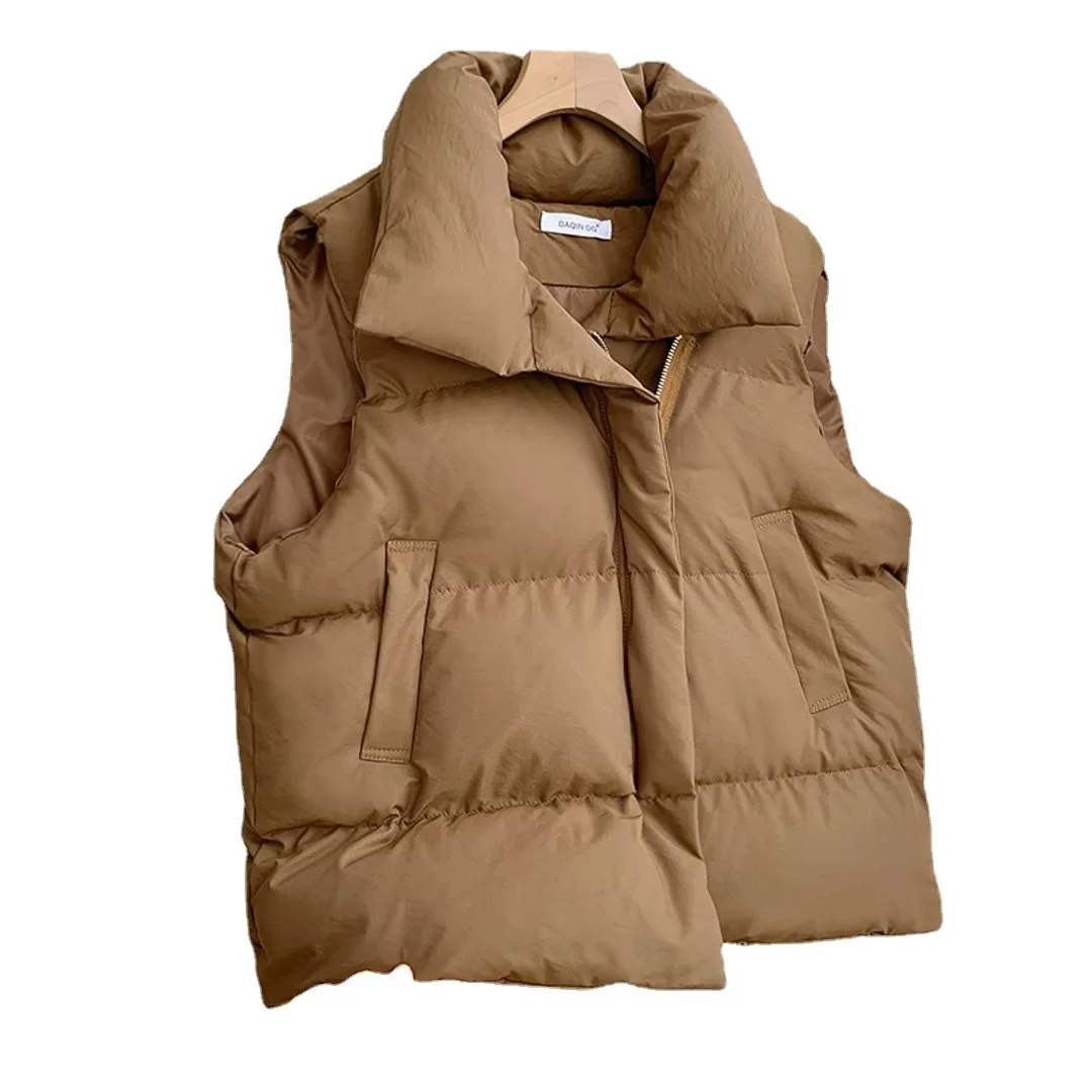 Padded Winter Zip-Up Vest with Pockets and Adjustable Waist