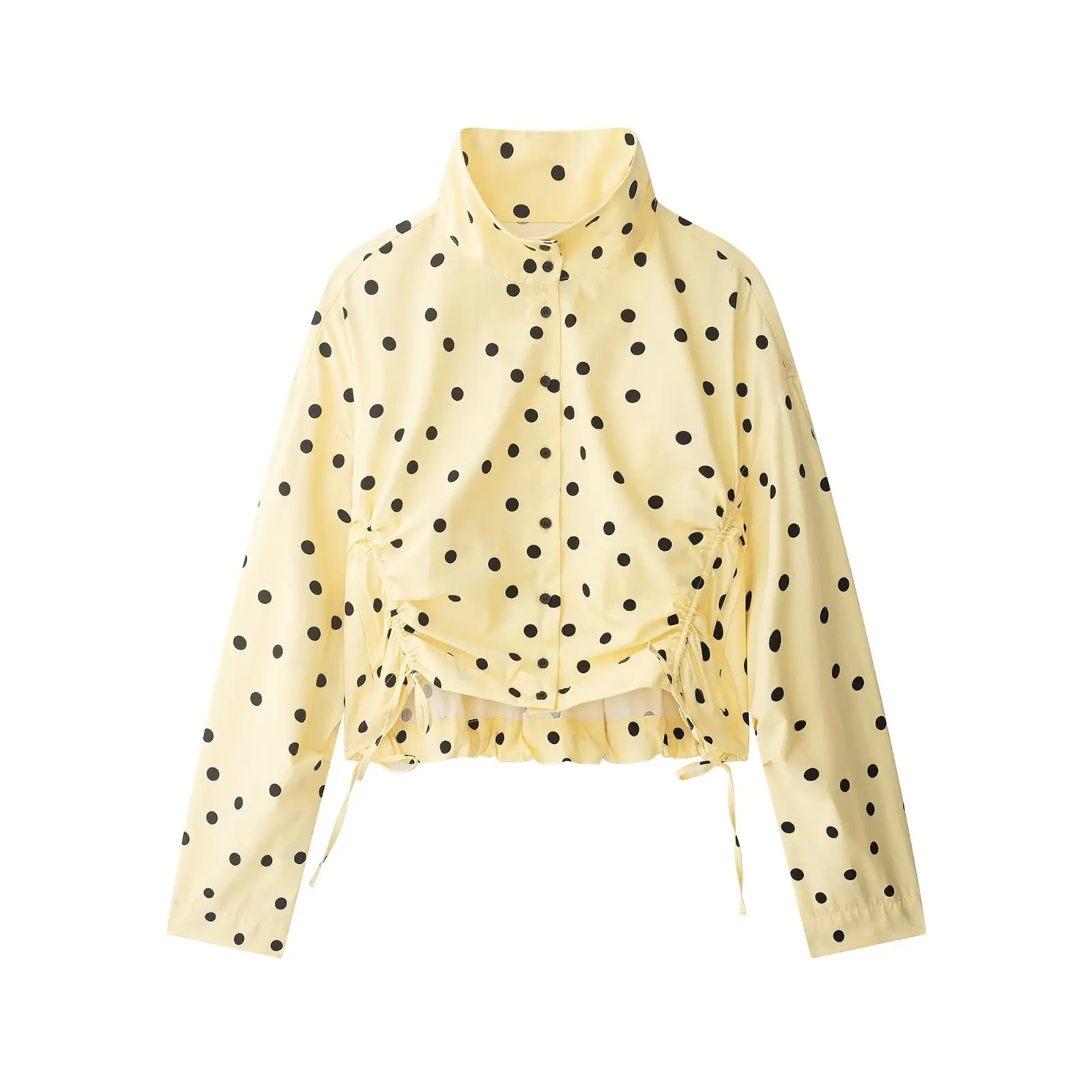 Polka Dot Set: Stand Collar Top and Pleated Shorts