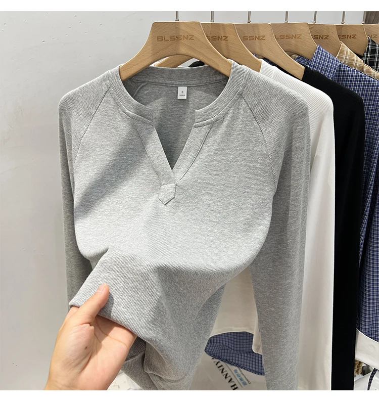 Slim-Fit Long Sleeve V-Neck T-Shirt — Image 18