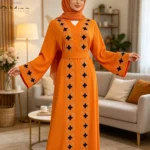 عباية مغلقة بنقشة زهور وطرحة