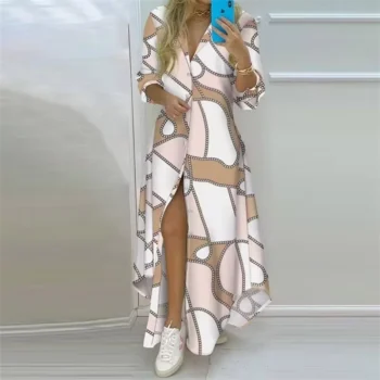 Boho Printed Long Shirt Dress
