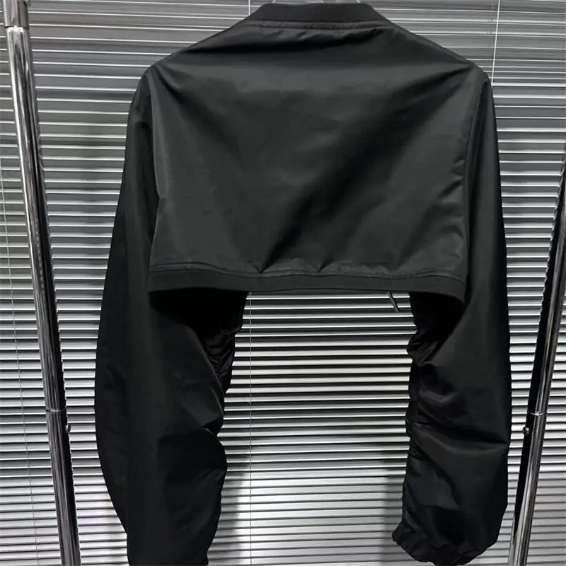 Black Leather-Feel Jacket with Front Buttons and Pockets