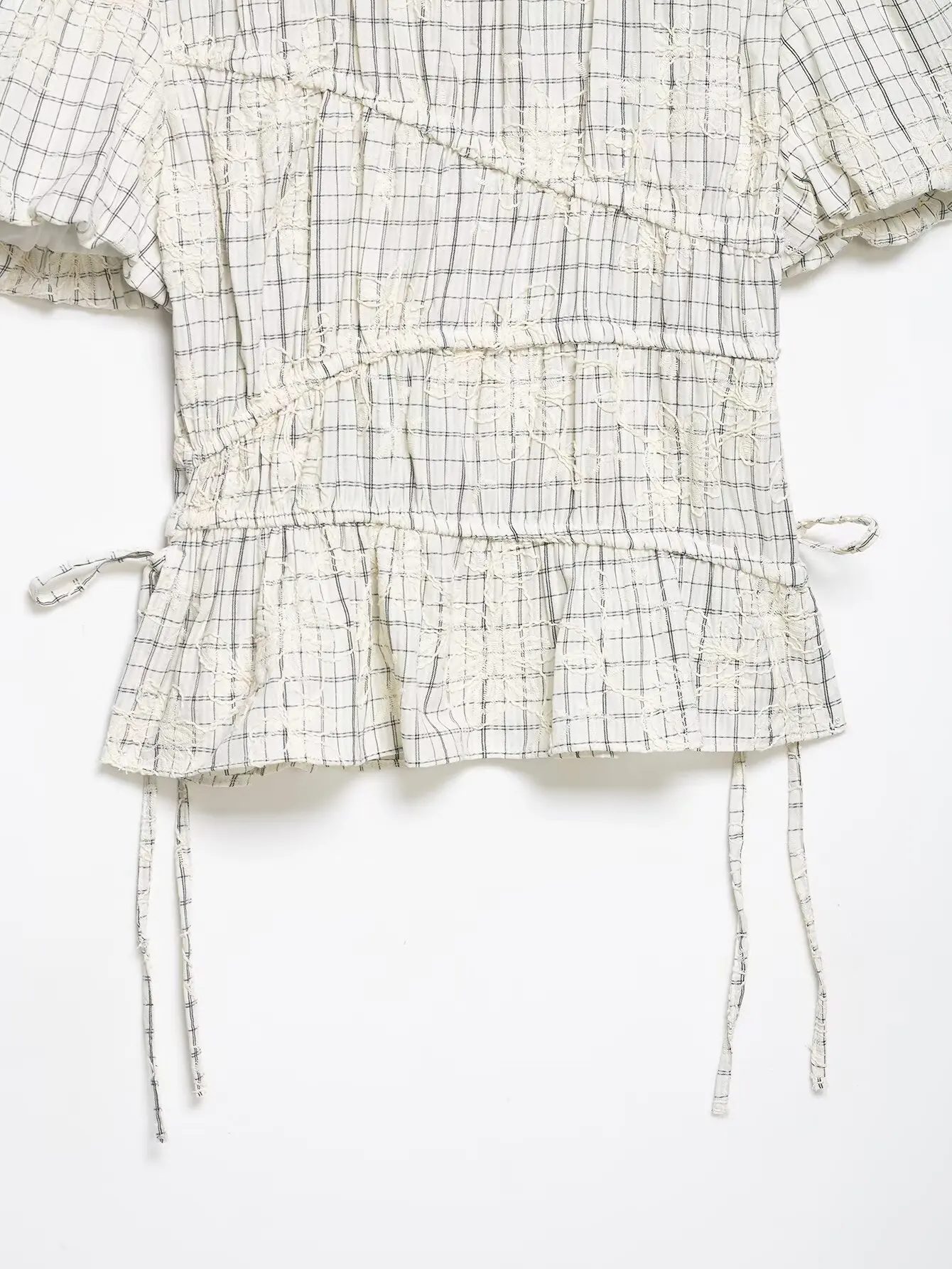 Plaid Blouse and Skirt Set with Embroidery and Bow