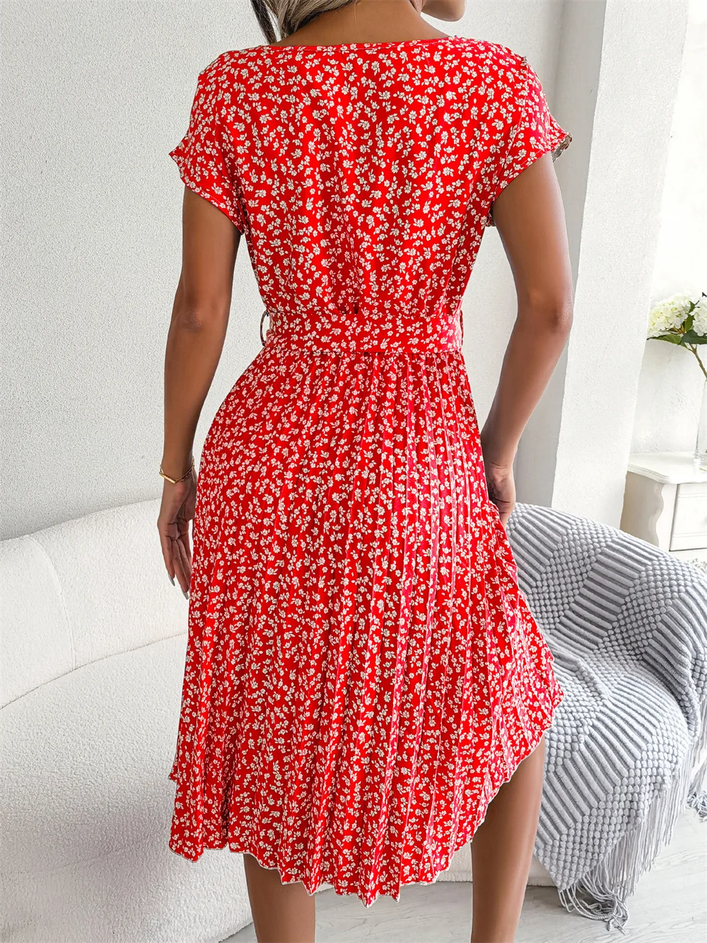 Short Sleeve High-Waisted Dress