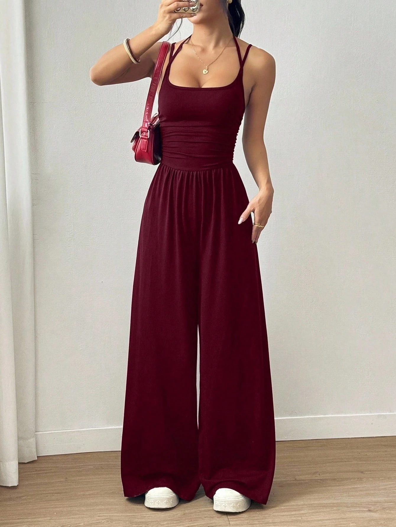 Women's Loose Pleated Jumpsuit with Elastic Waist