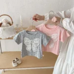 Girls' Pearl Short Sleeve Summer Top with Bow