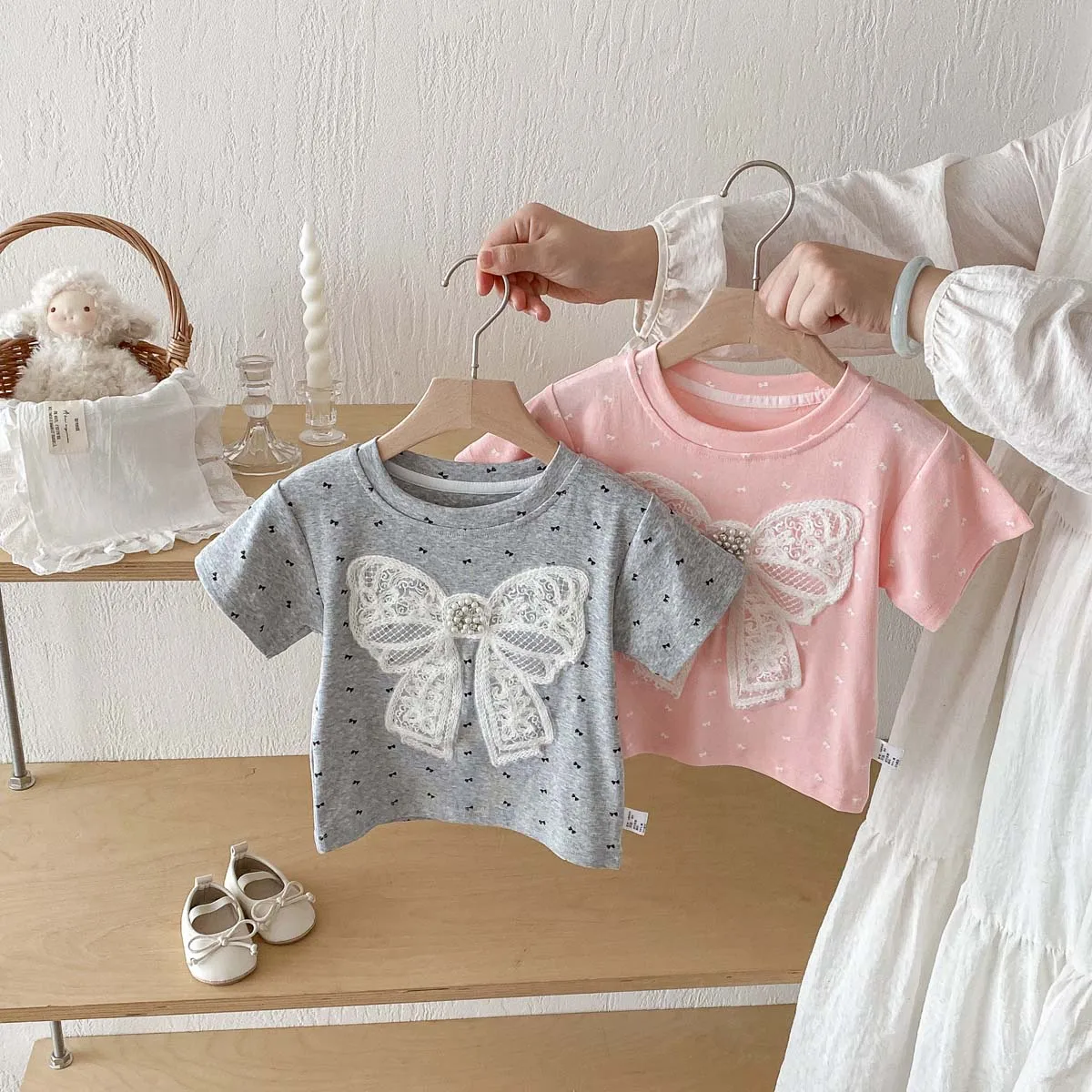 Girls' Pearl Short Sleeve Summer Top with Bow