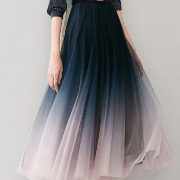Elegant Mesh High-Waisted Pleated Skirt