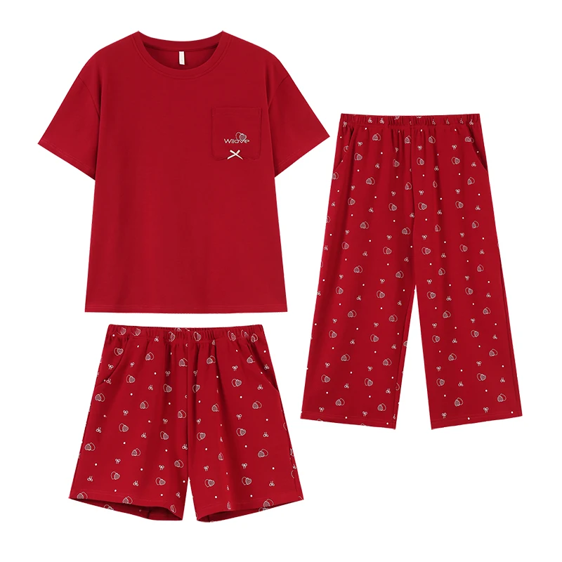 3-Piece Cotton Short Sleeve Summer Sleepwear