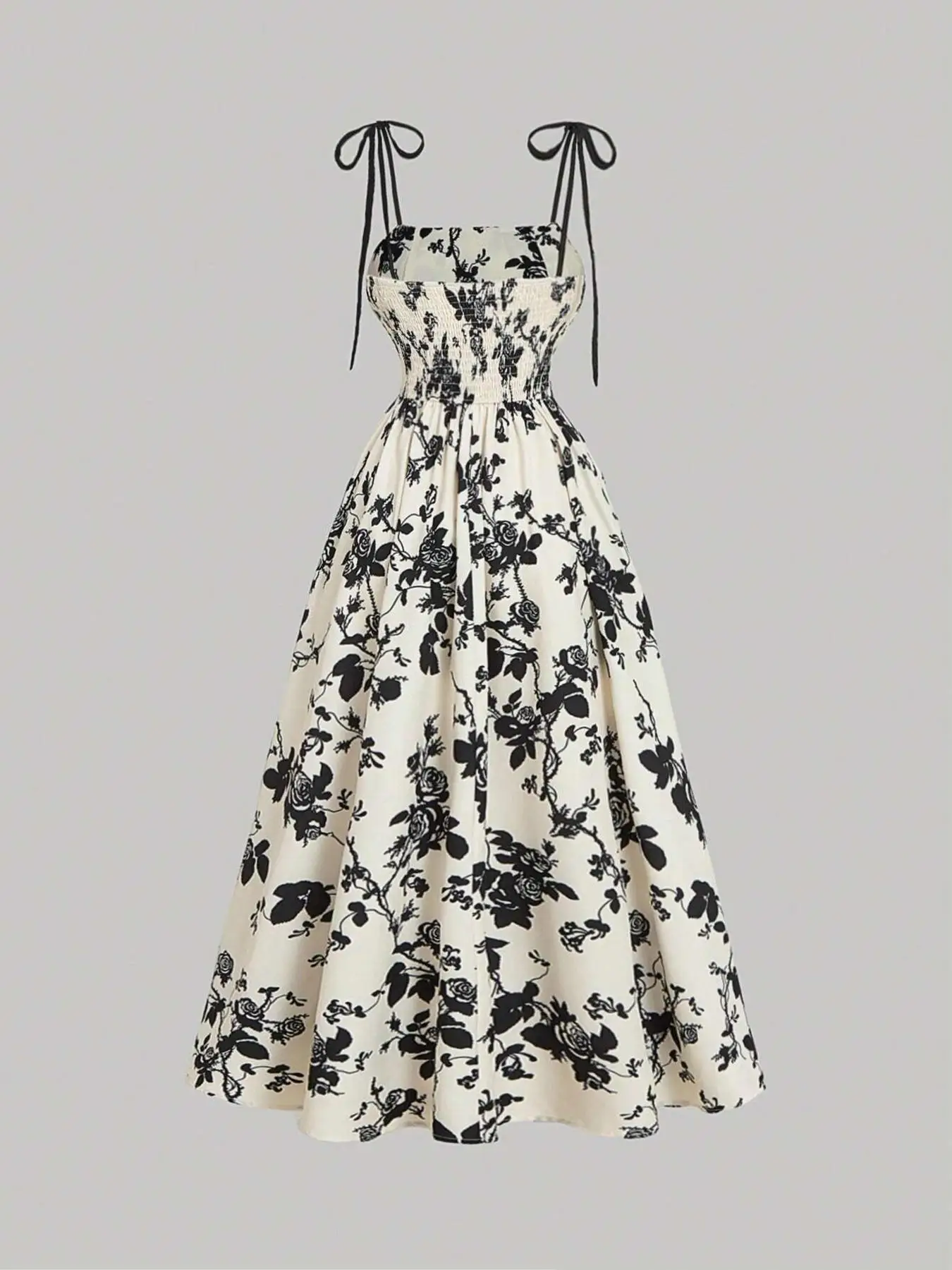 Floral Flared Midi Dress with Spaghetti Straps