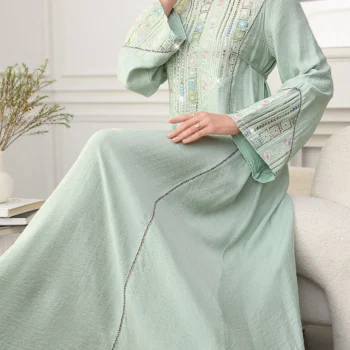 Light Green Sequin-Embroidered Abaya