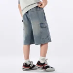 Boys' Solid Denim Summer Shorts with Pocket — Image 5