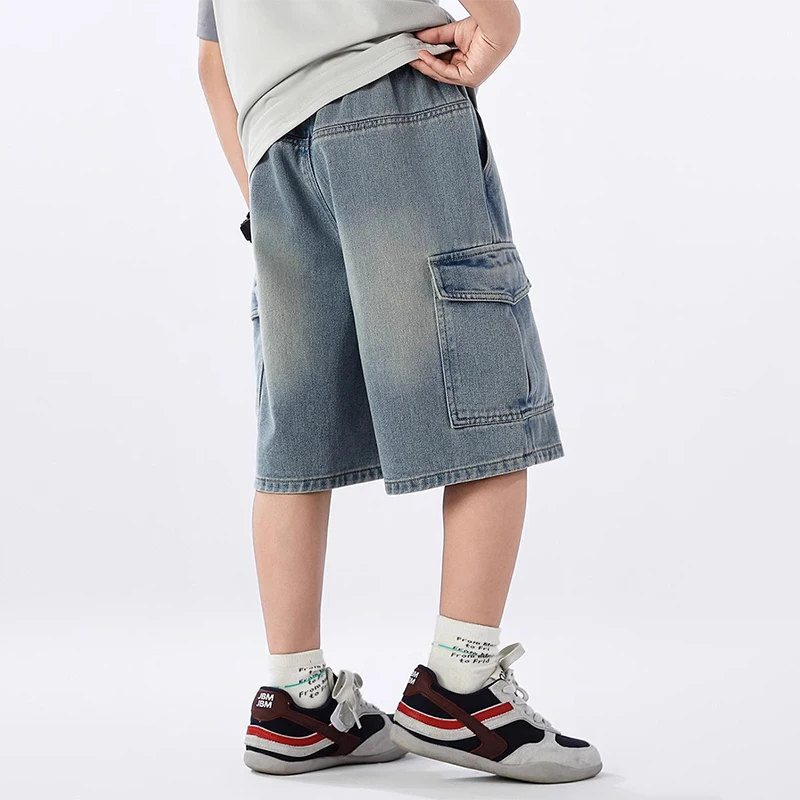 Boys' Solid Denim Summer Shorts with Pocket
