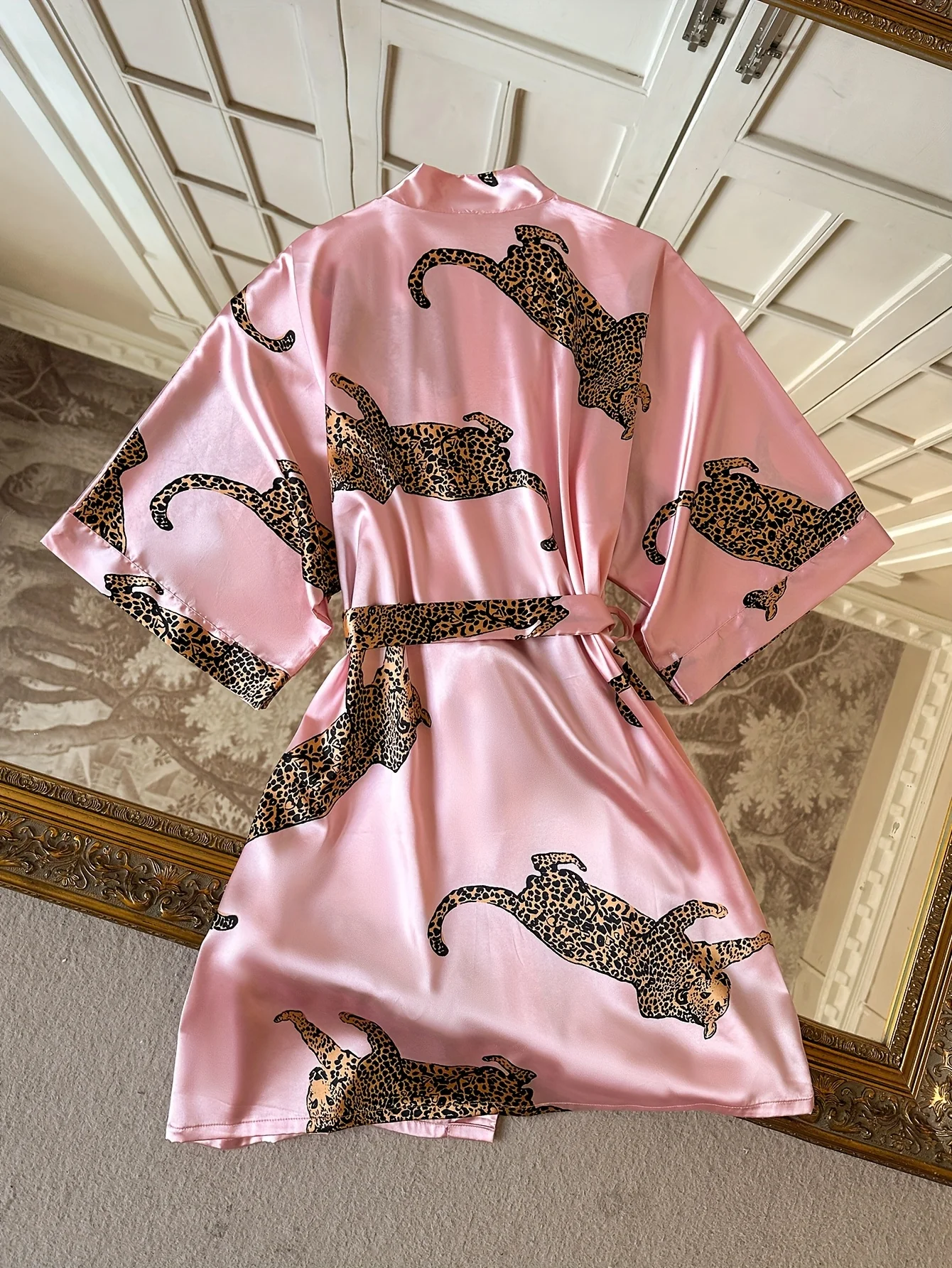 Leopard Print Satin V-Neck Nightgown
