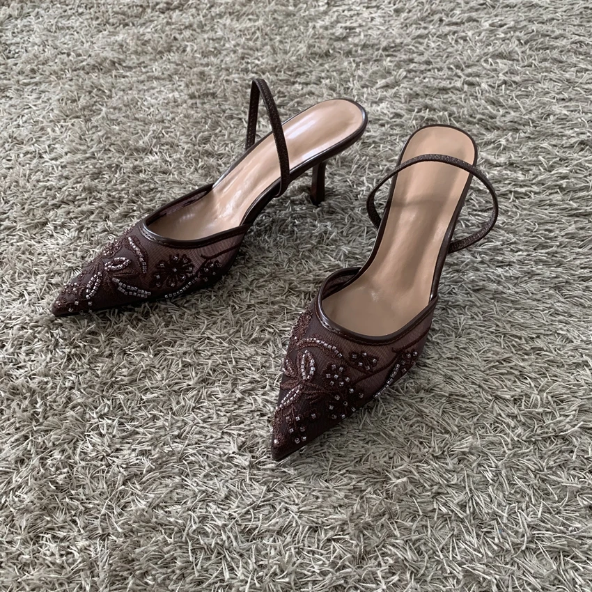 Slingback Heels with Beaded Embroidery