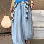 Ankle-Length High Waist Wide-Leg Pants with Tie — Image 4
