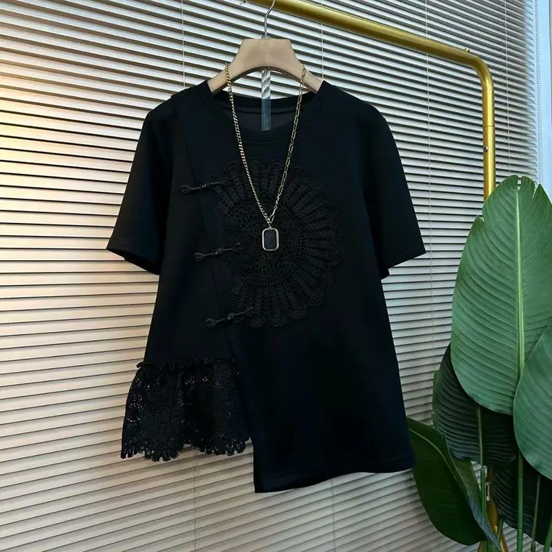 Loose T-Shirt with Irregular Lace