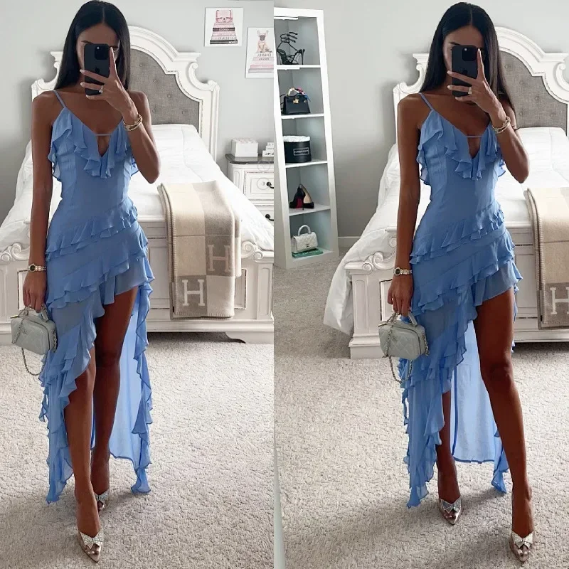 Solid Beach Dress with Ruffles