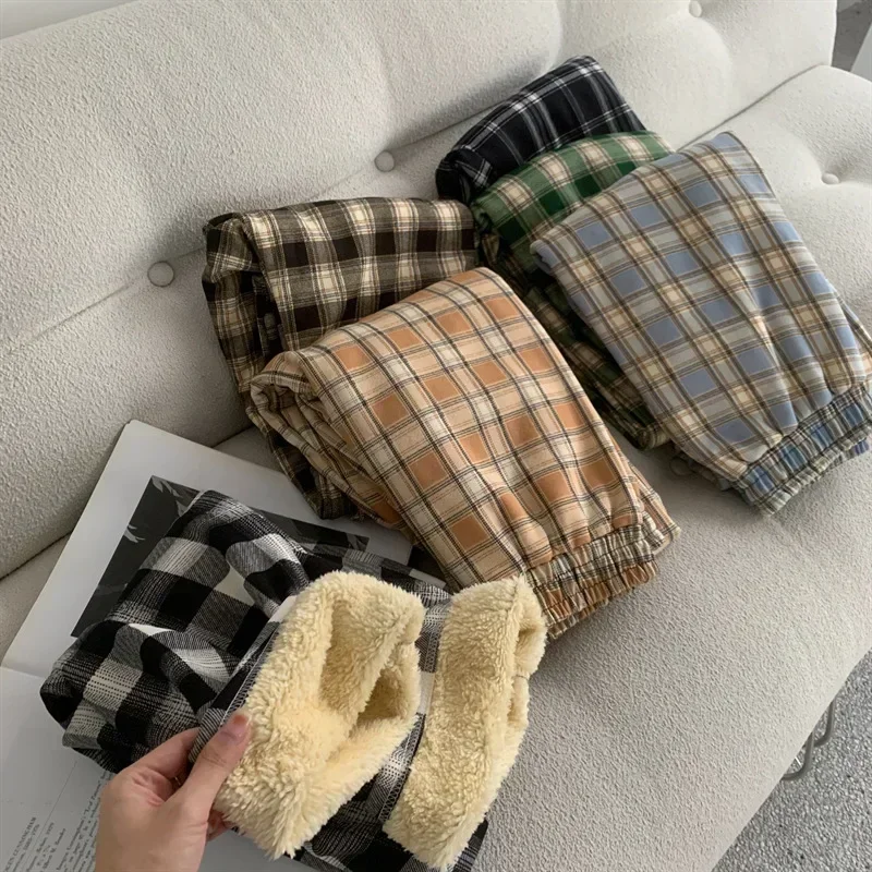 بنطال بنقشة كاروه سميك دافئ