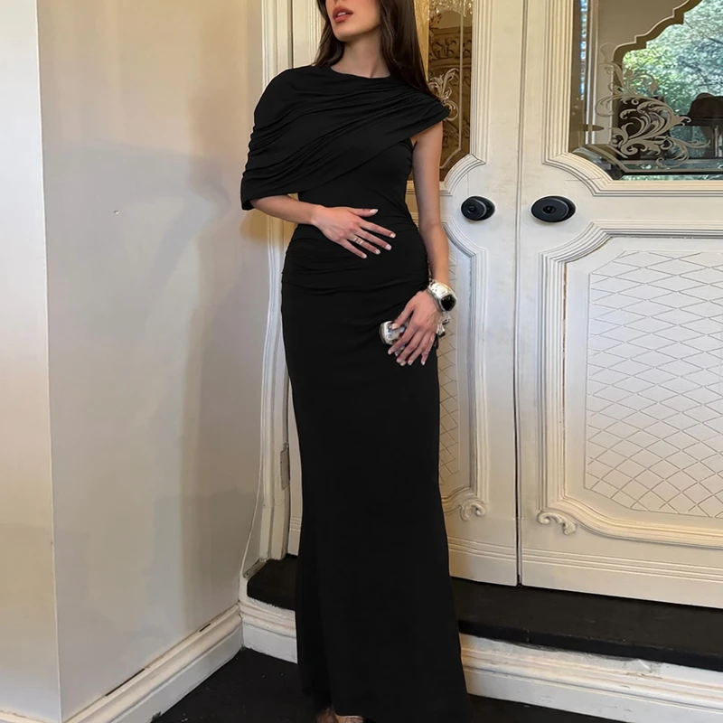 فستان سهرة سادة بأكمام قصيرة — صورة 33