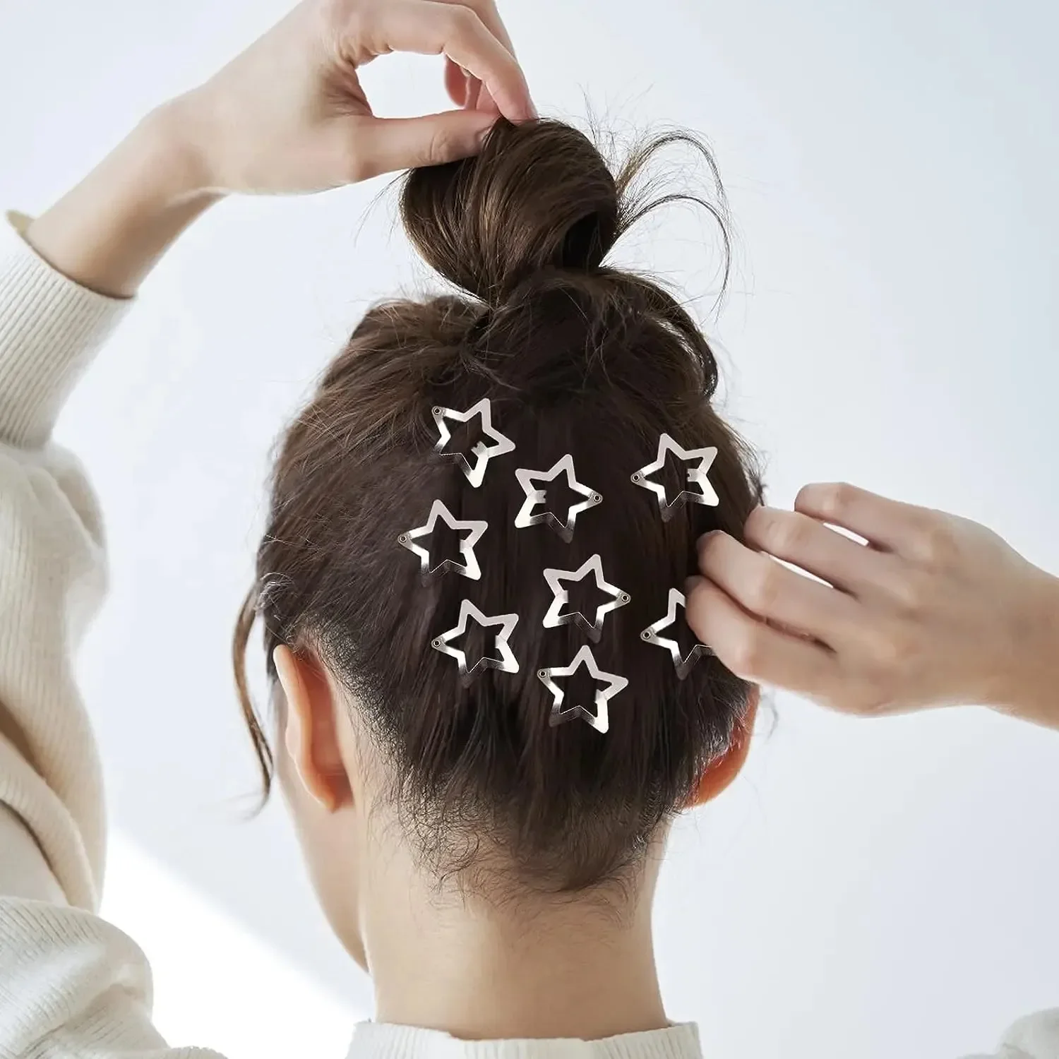 Hair Clip Set with Silver-Tone Stars