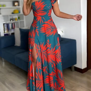 One-Shoulder Maxi Dress with Slit