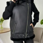 Faux Fur Vest with Turn-Down Collar and Zip Closure — Image 3