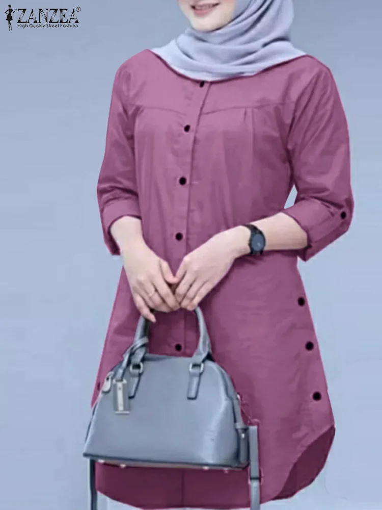Loose Long Sleeve Shirt with Curved Hem