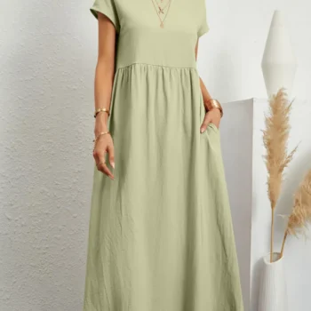 Solid Short Sleeve Midi Dress