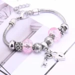 Pink Bracelet with Beads and Snake Chain — Image 4