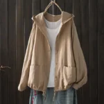Solid Cotton Long Sleeve Hooded Cardigan — Image 2