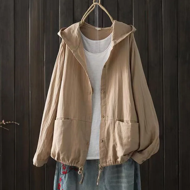 Solid Cotton Long Sleeve Hooded Cardigan