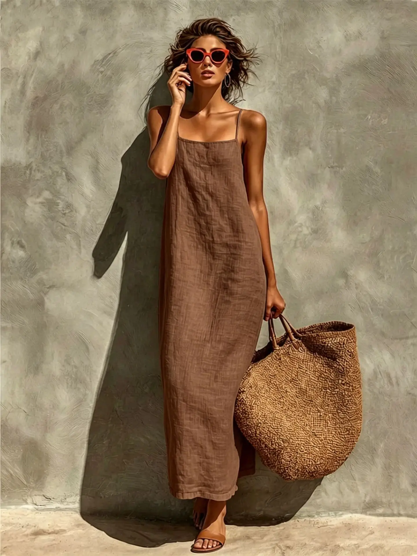 Solid Summer Dress with Spaghetti Straps