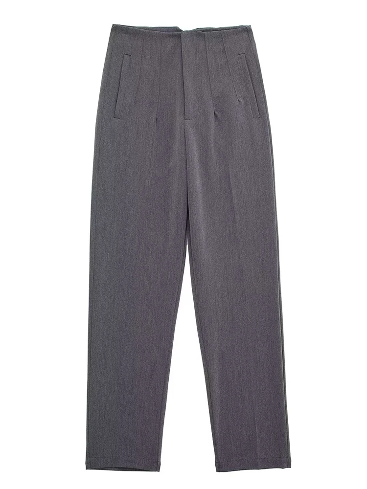 High Waist Straight Pants with Pockets and Front Zipper
