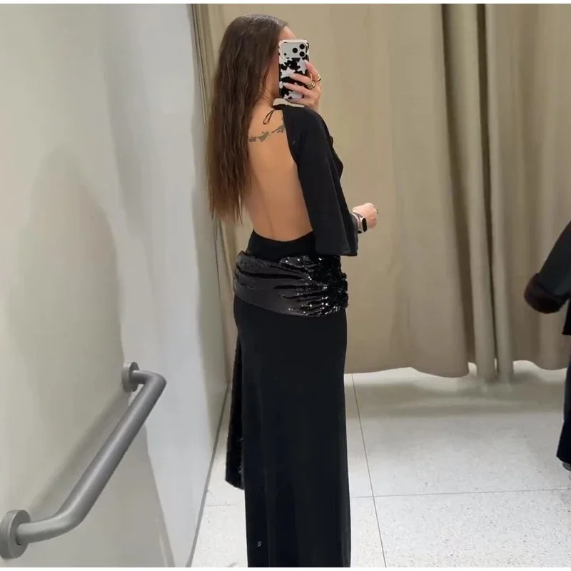 Shiny Sequin Maxi Evening Dress