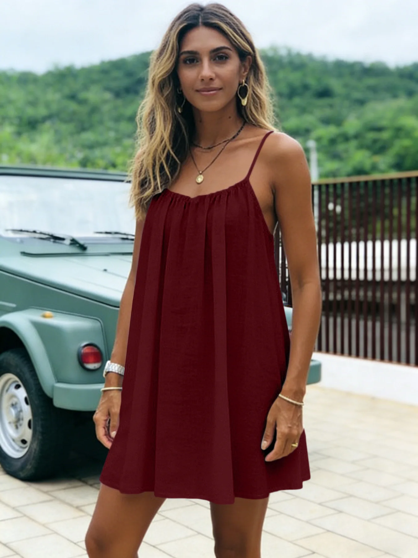 Loose Off-Shoulder Dress with Straps