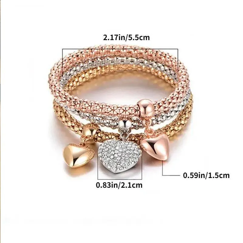 3-Piece Heart Lock and Key Bracelet Set