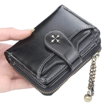 Leather Short Card Holder with Zipper